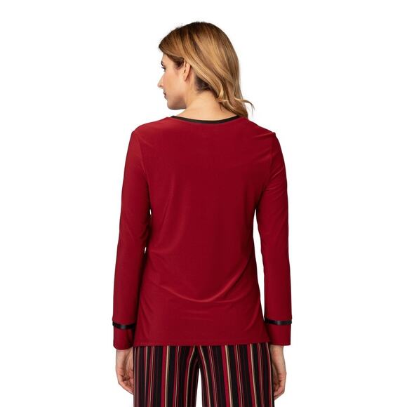 JOSEPH RIBKOFF NWT Leather Trim V Neck Tunic Blouse Sz 10 - Picture 3 of 10